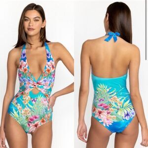 Nwt johnny was water tropic tie dye key hole halter one piece swimsuit